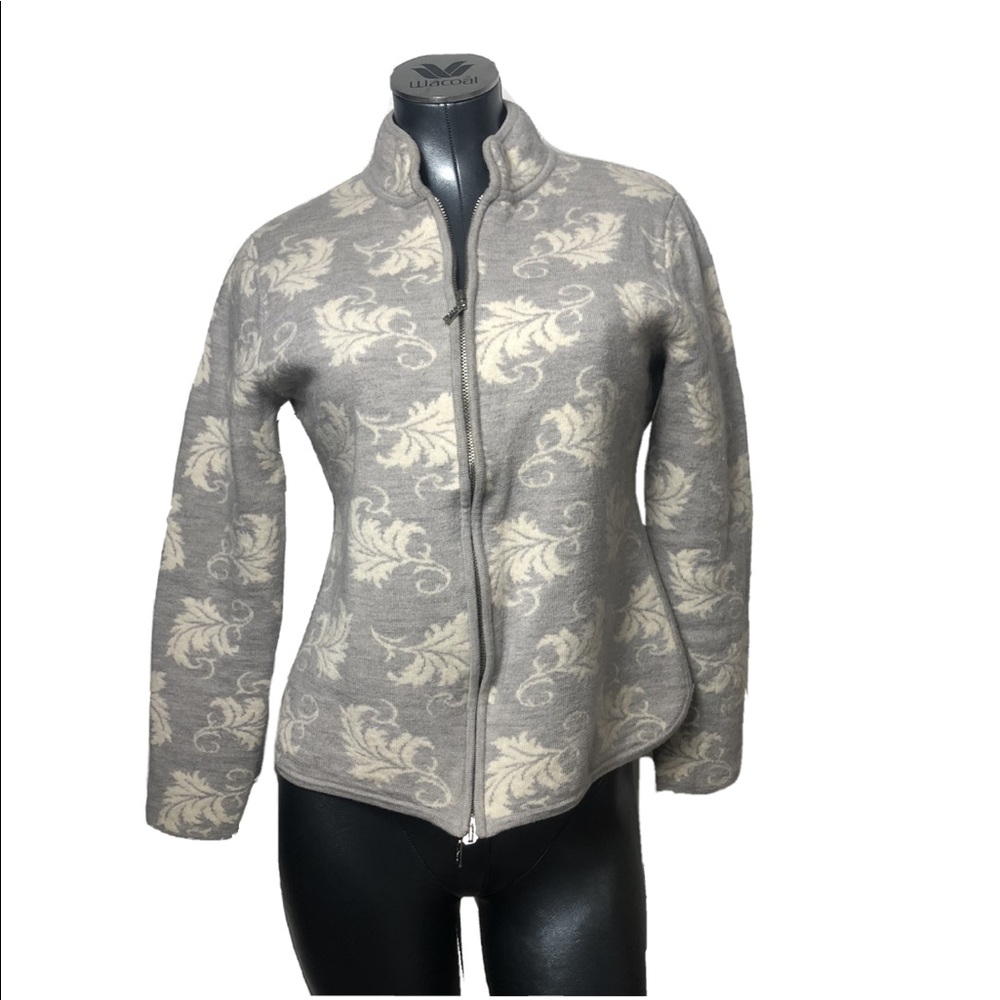 Neve Womens Grey White Winter Pattern Wool Zip Up